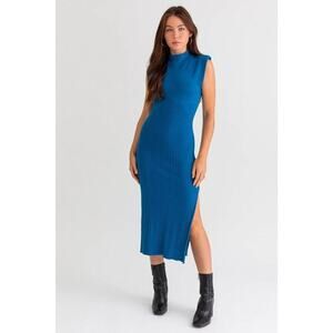 Pants Store Women’s Medium Cobalt Blue Ribbed Knit Slit Tank Midi Dress